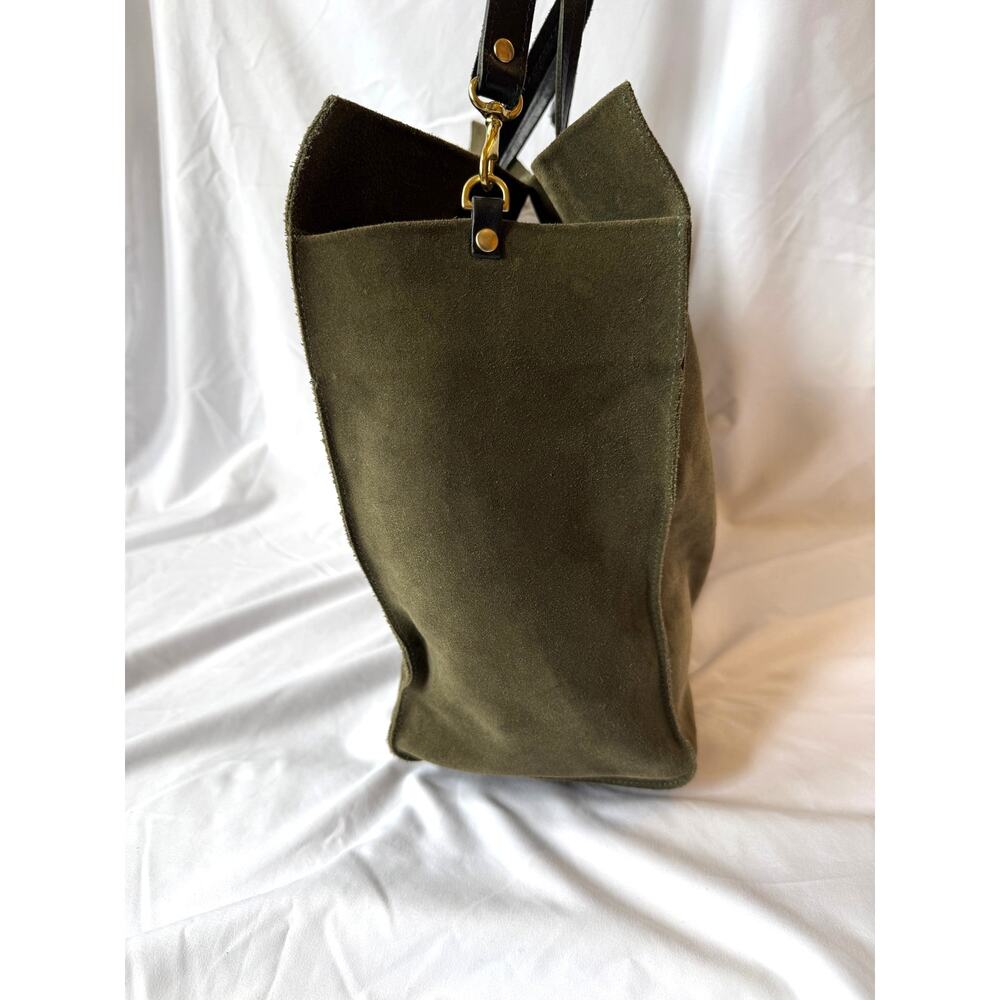 Clare V Large Simple Tote Bag Olive Army Green Suede Multicolor Center Stripe - Picture 6 of 9